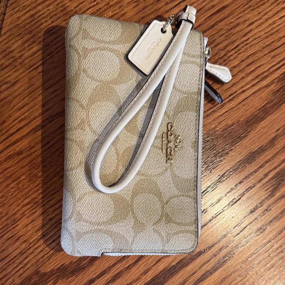 Coach Beige Signature Wristlet